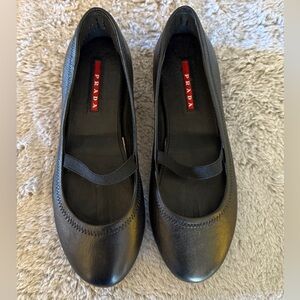 Prada Black Leather Ballet Flats
